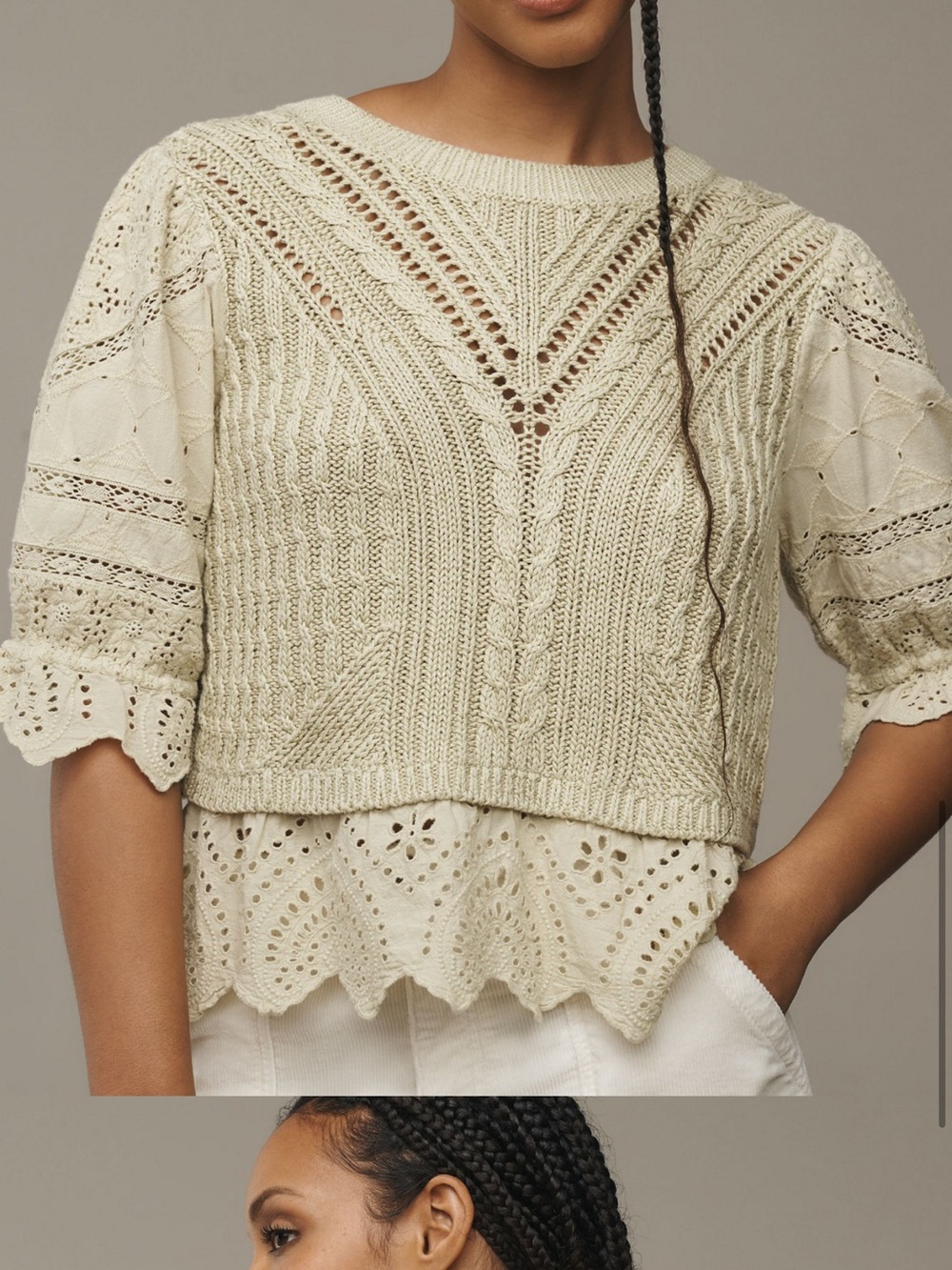 Anthropologie Olive Cream Cable Knit Sweater - Picture 5 of 12